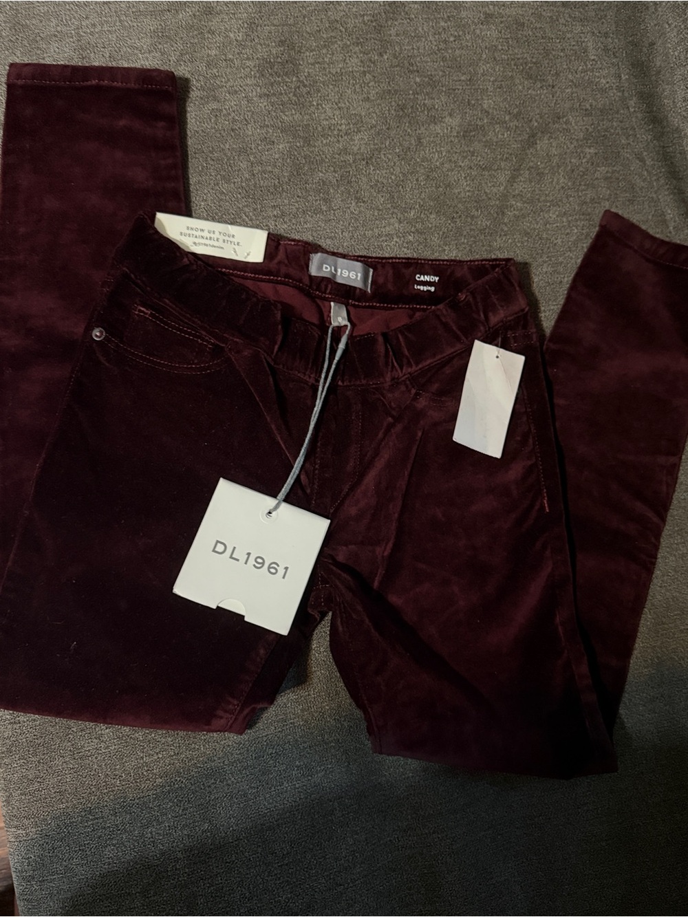 DL1961 girls Velvet Skinny Jean leggings in Deep Burgundy